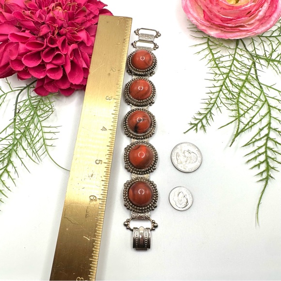 ANTIQUE⚜️Marbled Acrylic Cabochon Ornate Link Bracelet - Picture 7 of 8